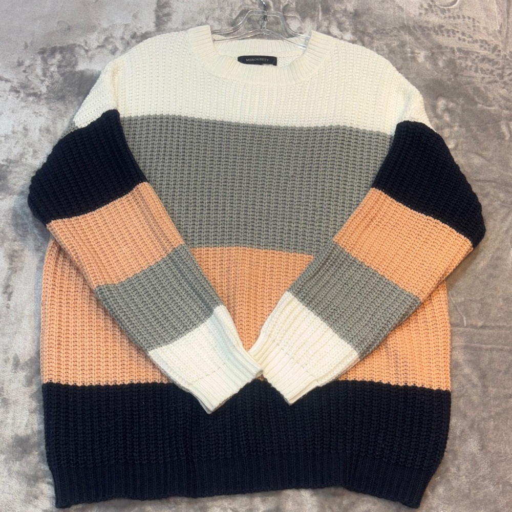 MEROKEETY Colorblock Crewneck Sweater 2X